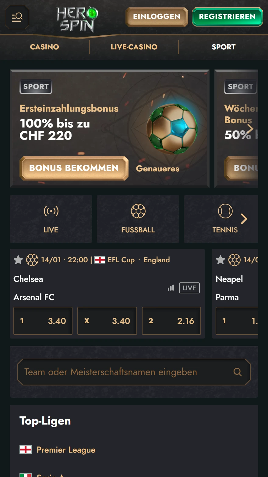 HeroSpin Sportwetten-Angebot