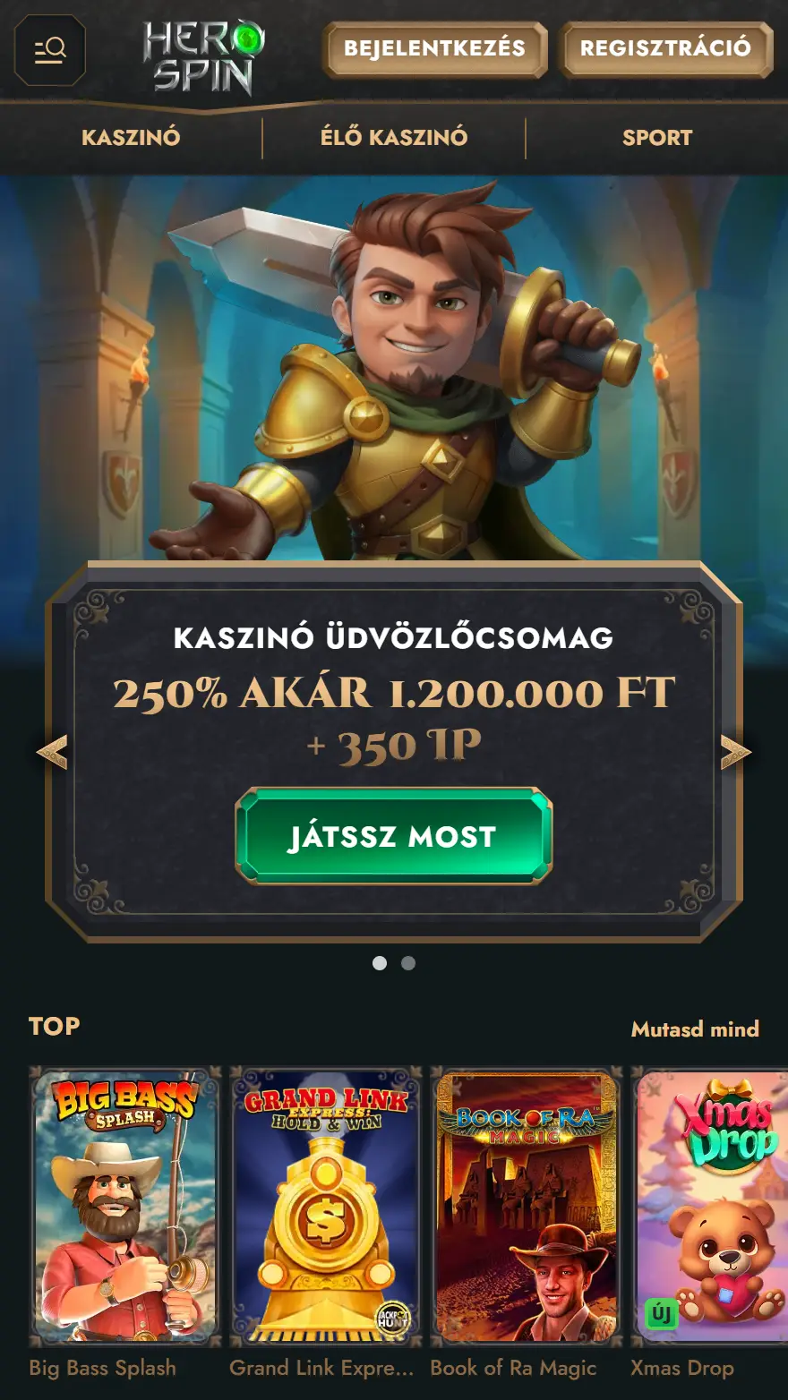 HeroSpin kaszinó honlapja