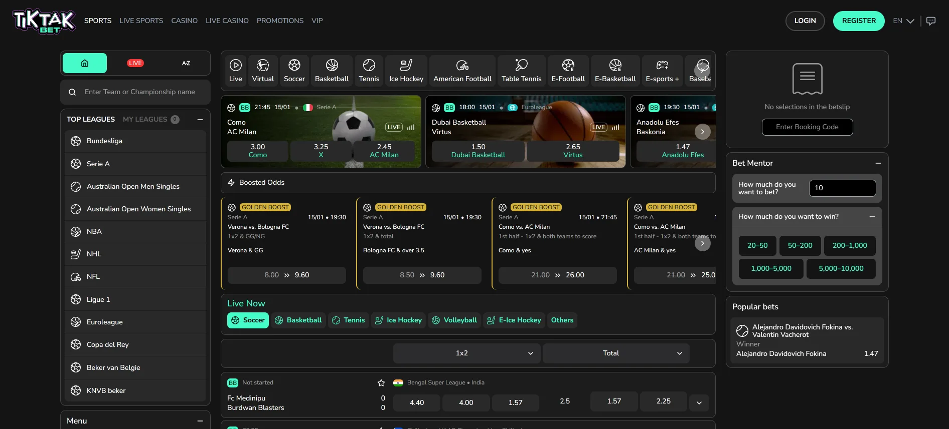 TikTakBet sporta likmes