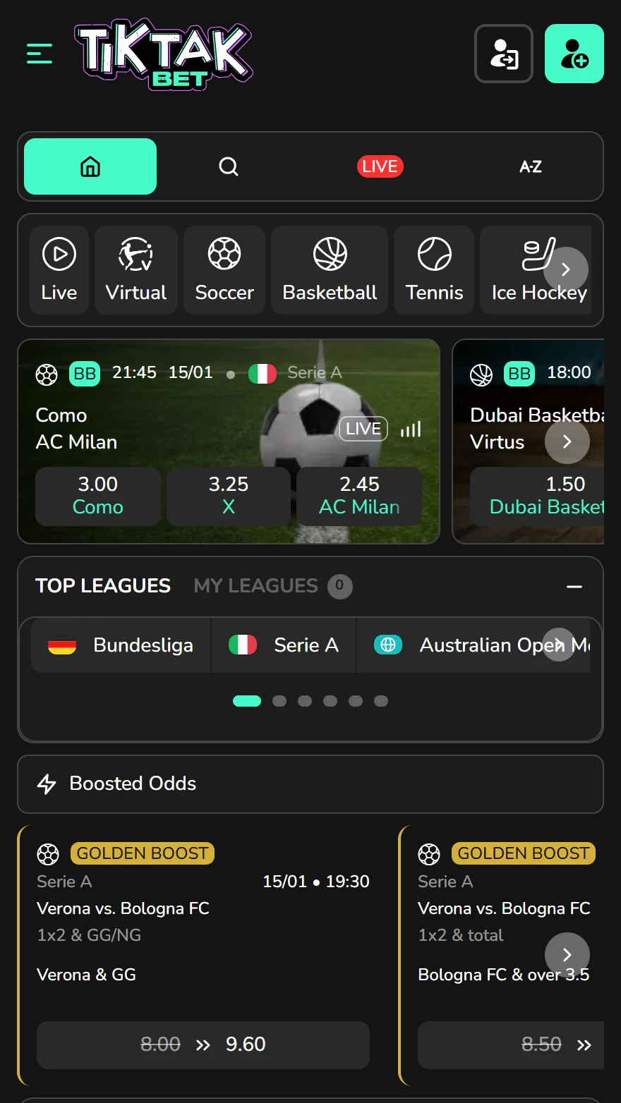 TikTakBet sporta likmju lapa