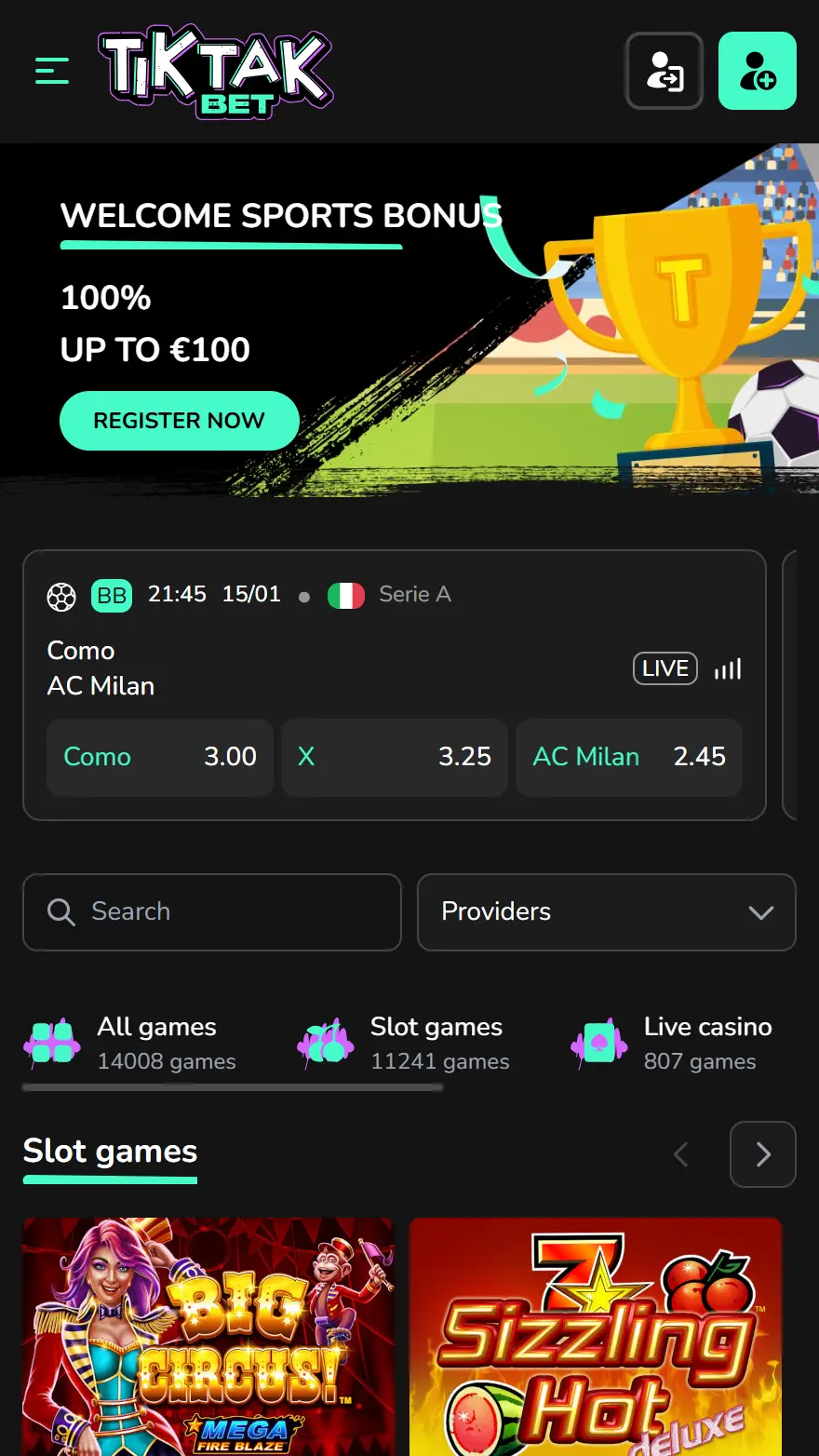 TikTakBet totalizatora mājaslapa