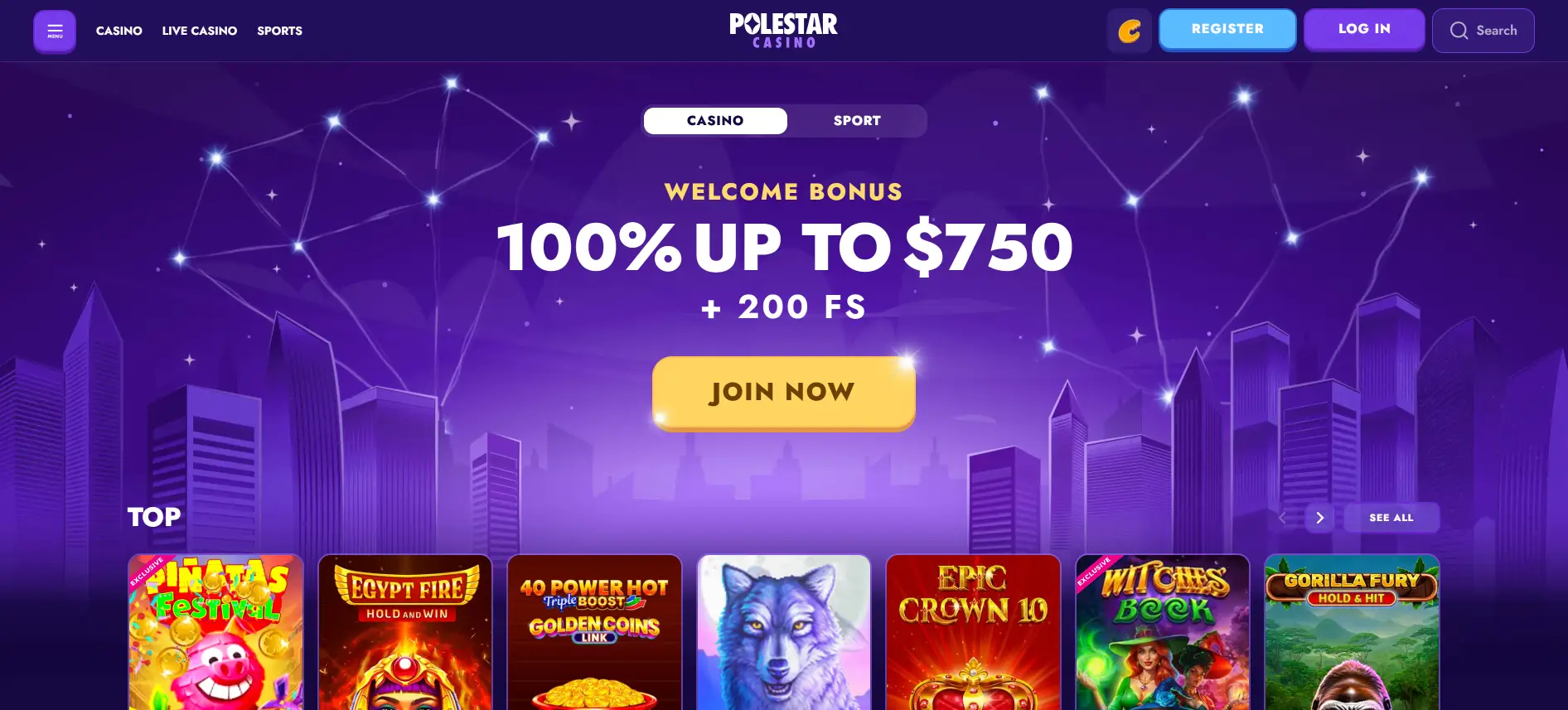 Polestar Casino homepage
