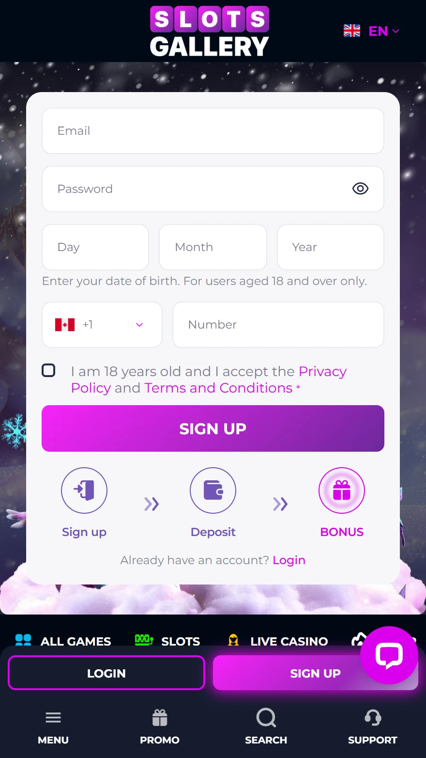 Slots Gallery Casino homepage