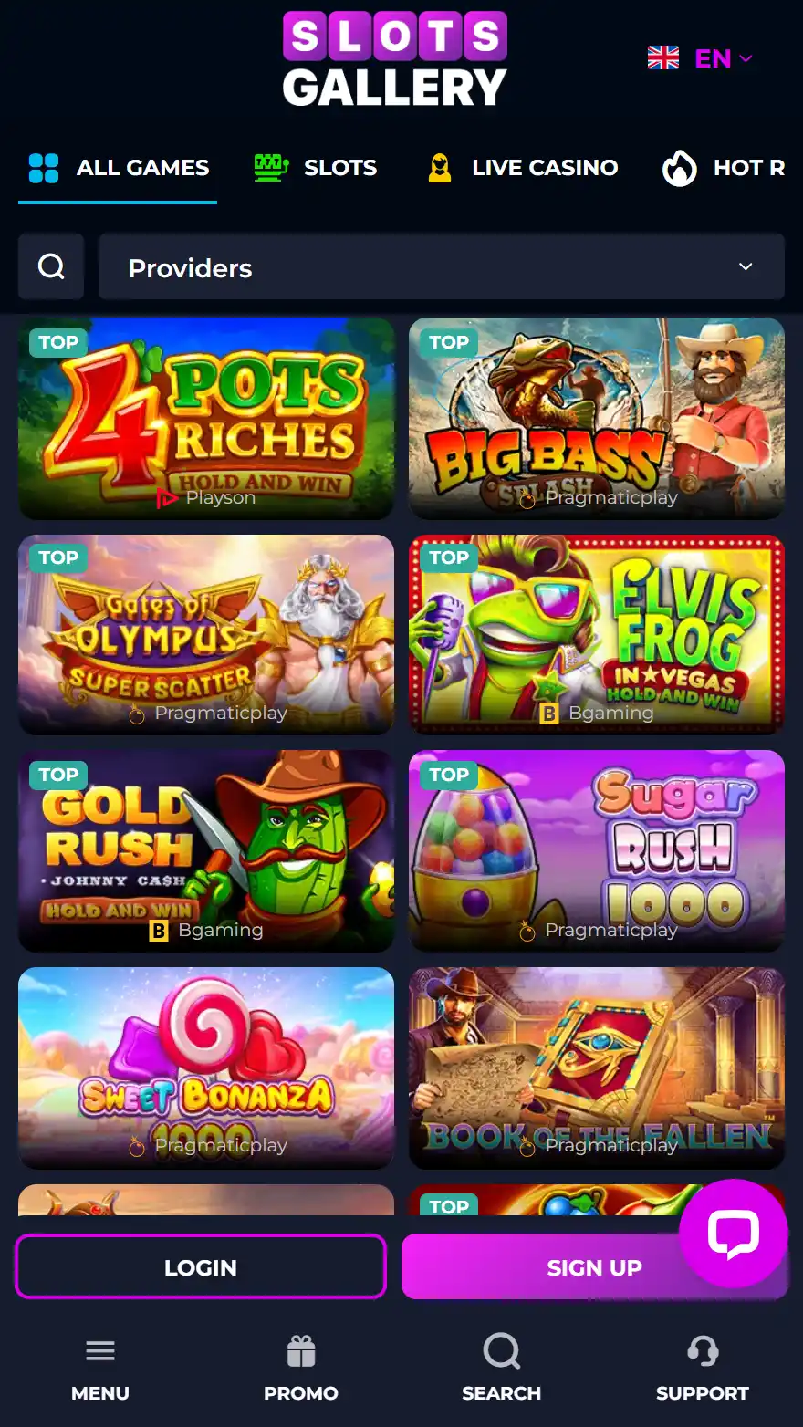 Slots Gallery casino games page