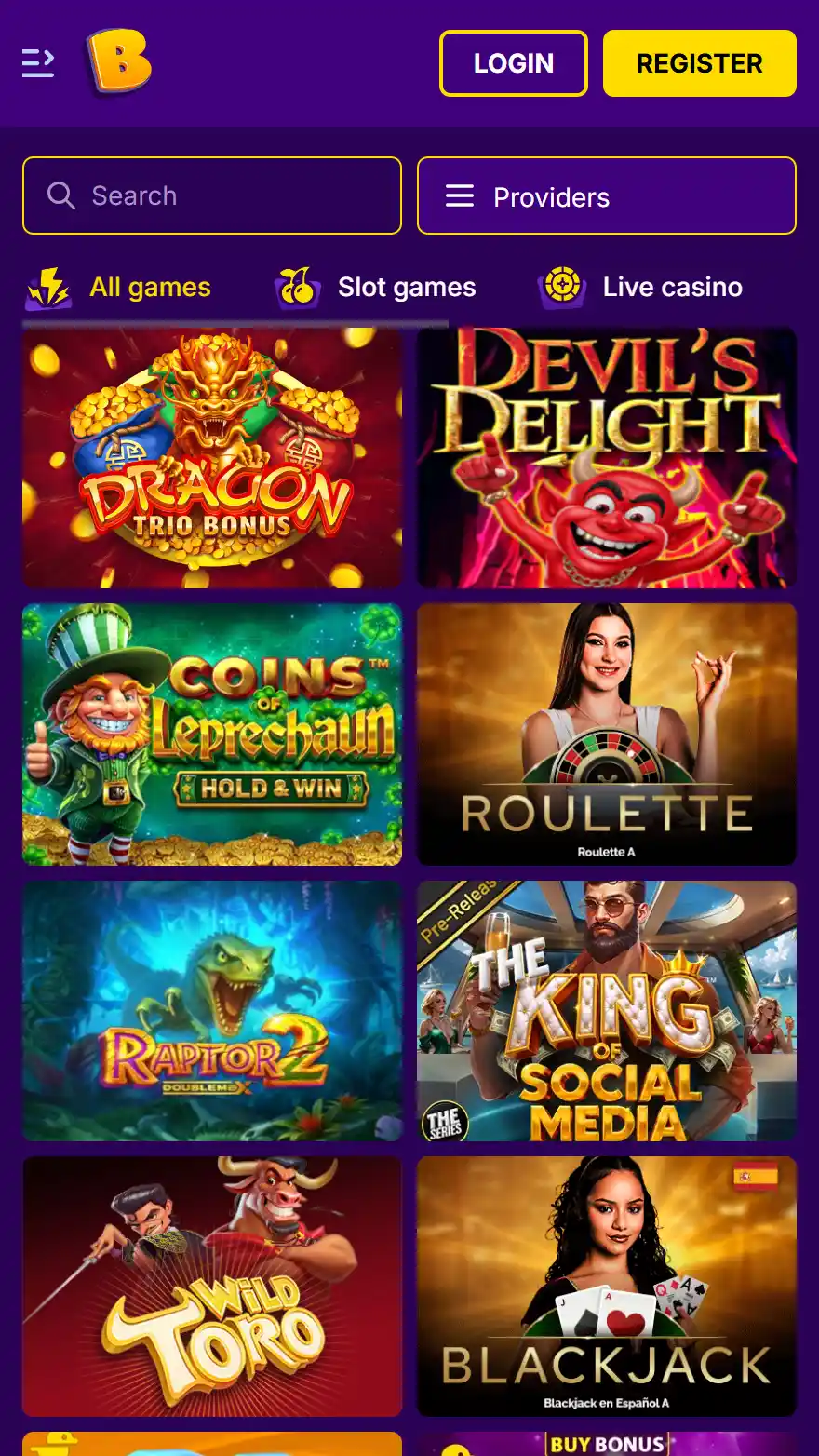 Bonusbet kasinospel sida