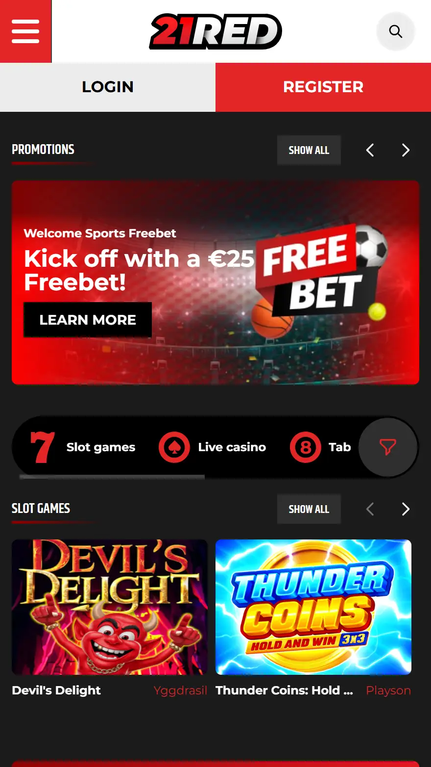 21Red страница тотализатора