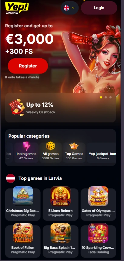Yep Casino страница мобильный веб-сайт
