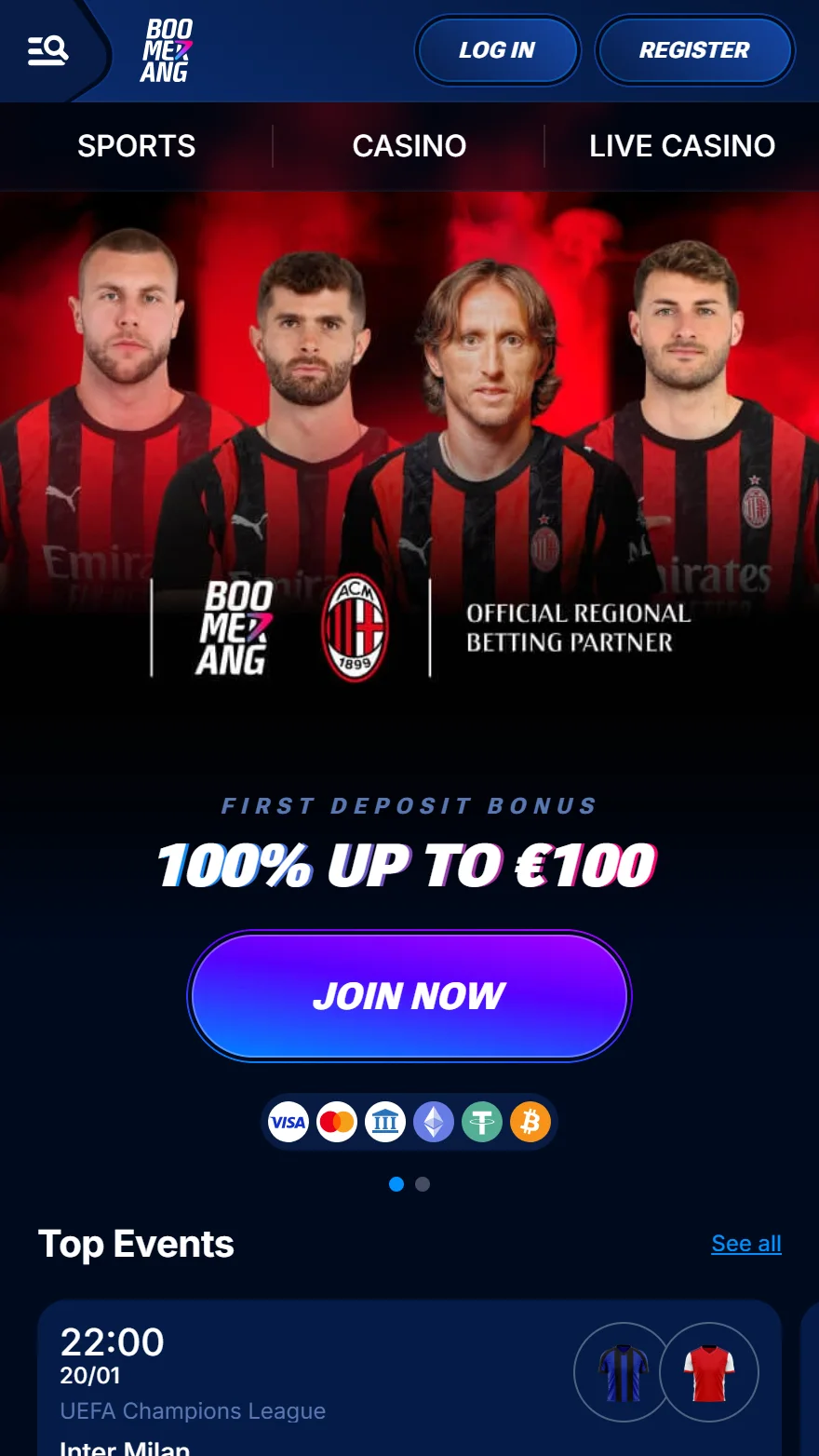 Boomerang Bet страница тотализатора