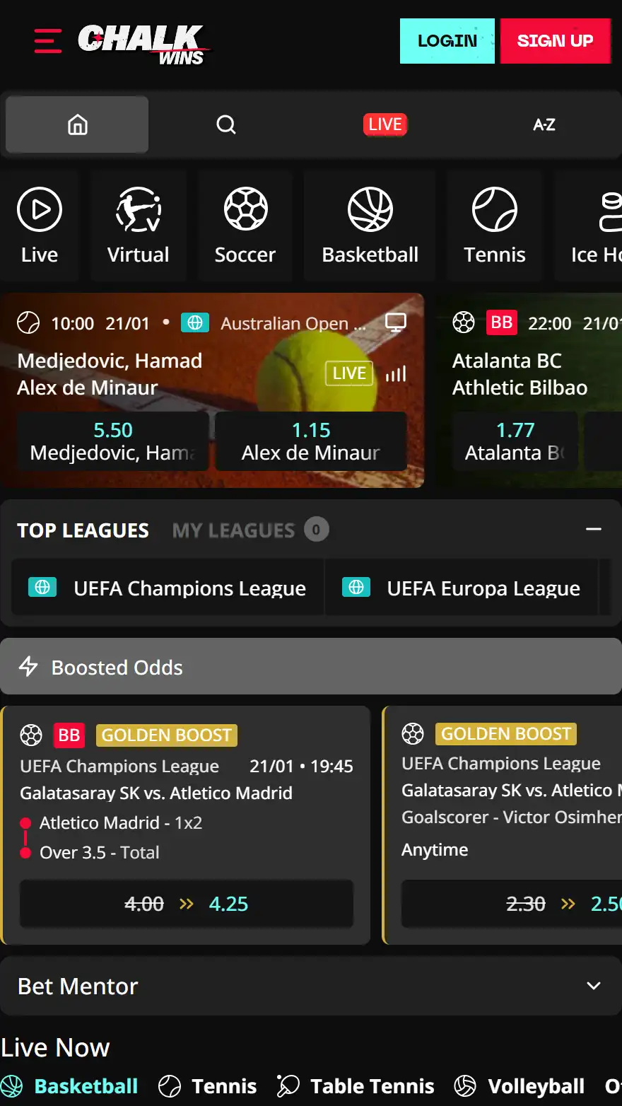 ChalkWins страница ставок на спорт