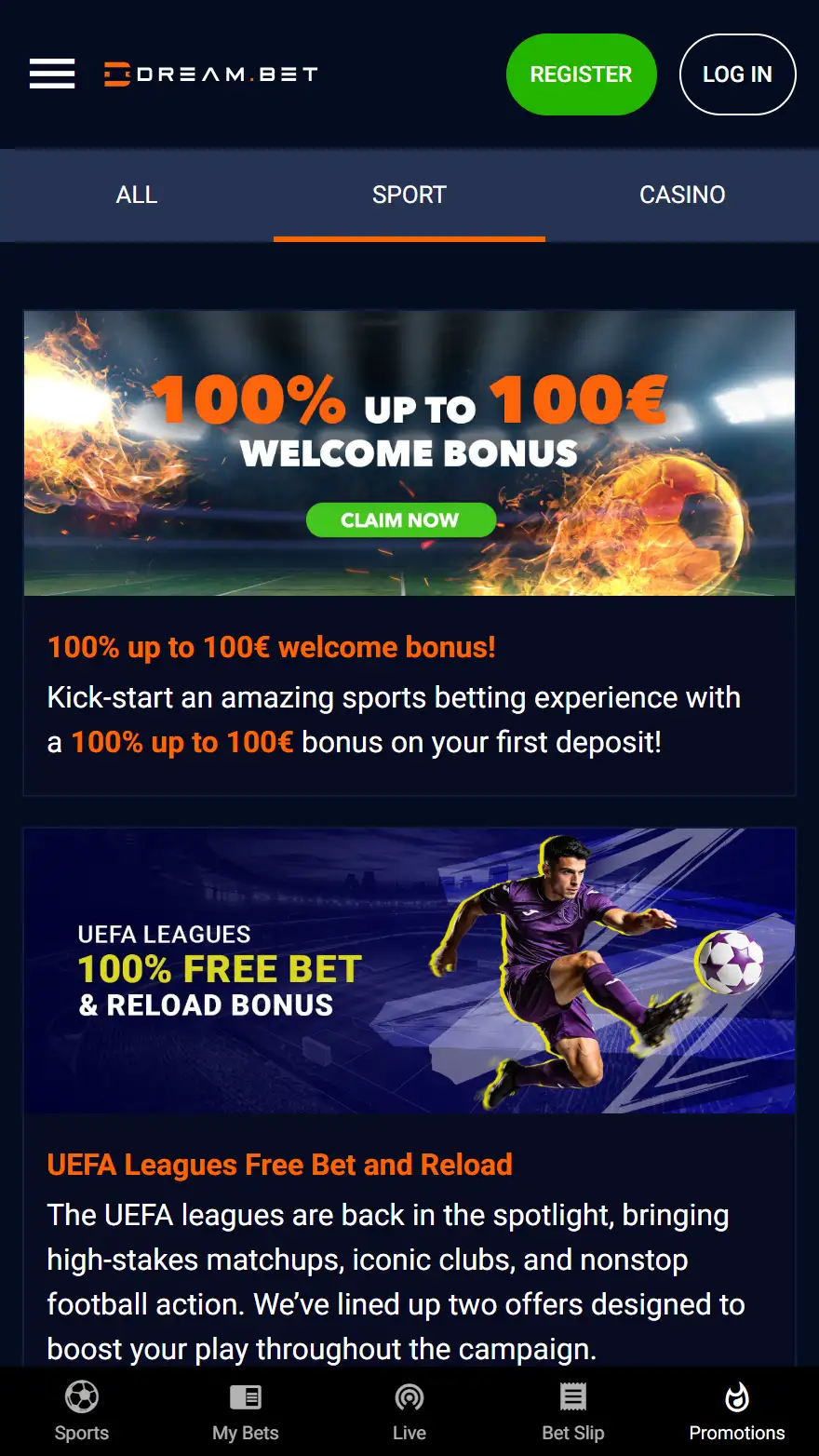 Dreambet страница бонусов