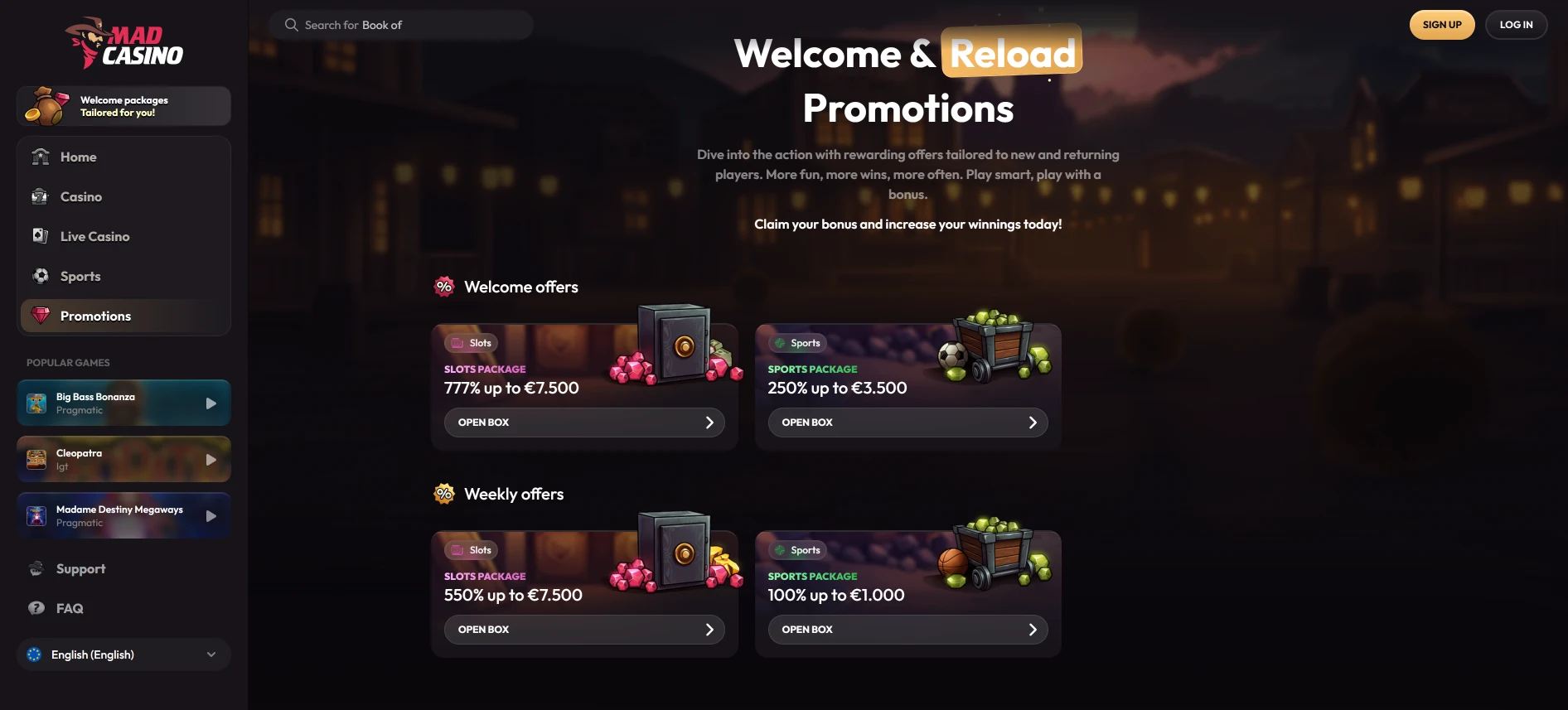 MadCasino бонусы