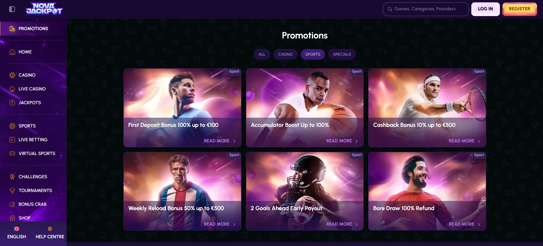 NovaJackpot страница бонусов