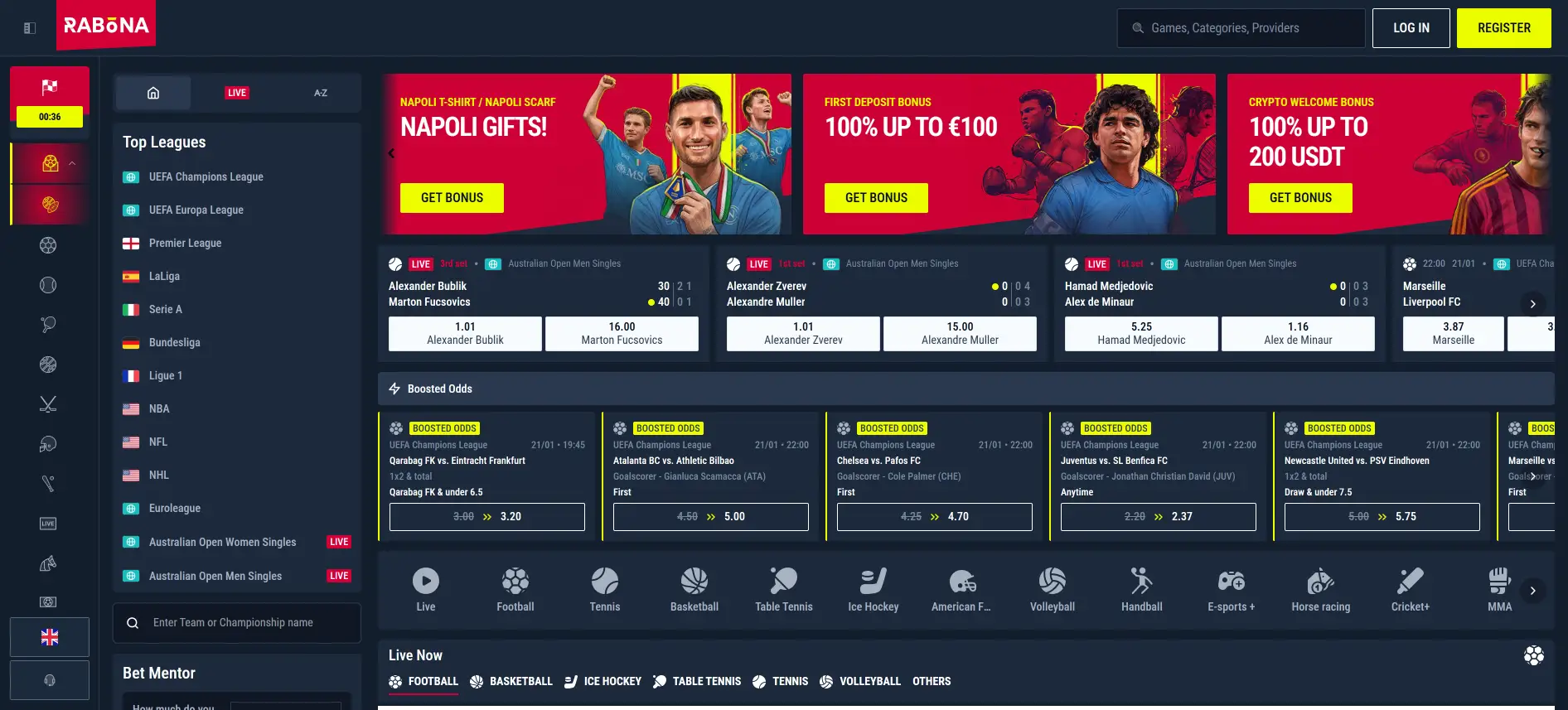 Rabona ставки на спорт