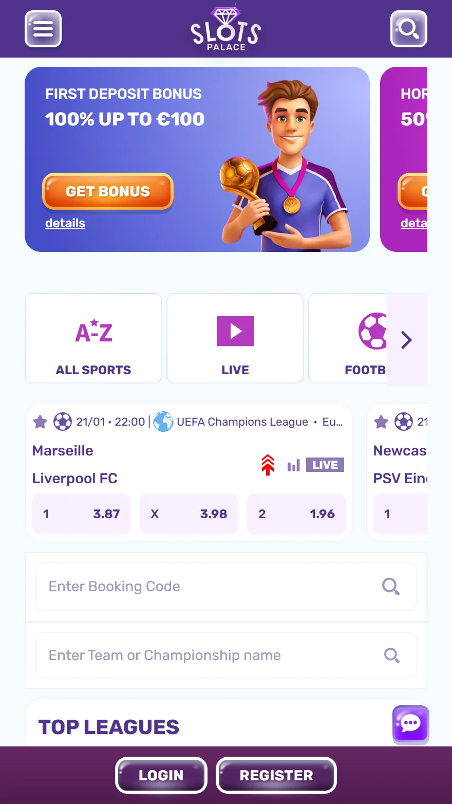 SlotsPalace страница ставок на спорт