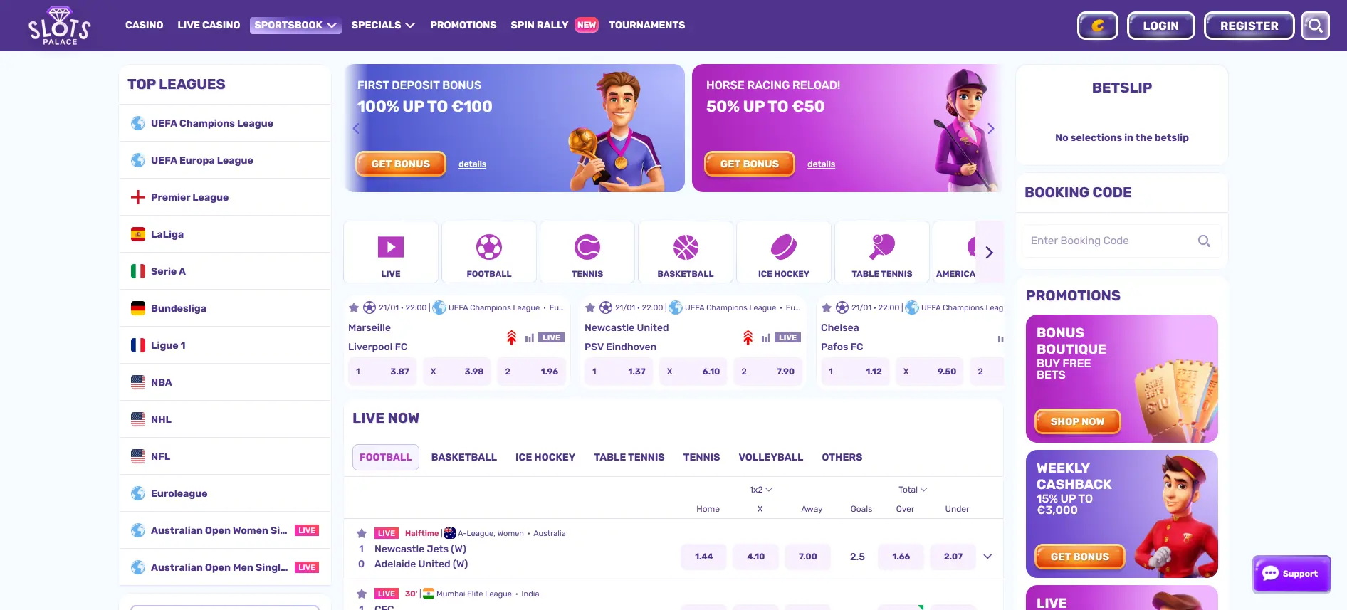 SlotsPalace ставки на спорт