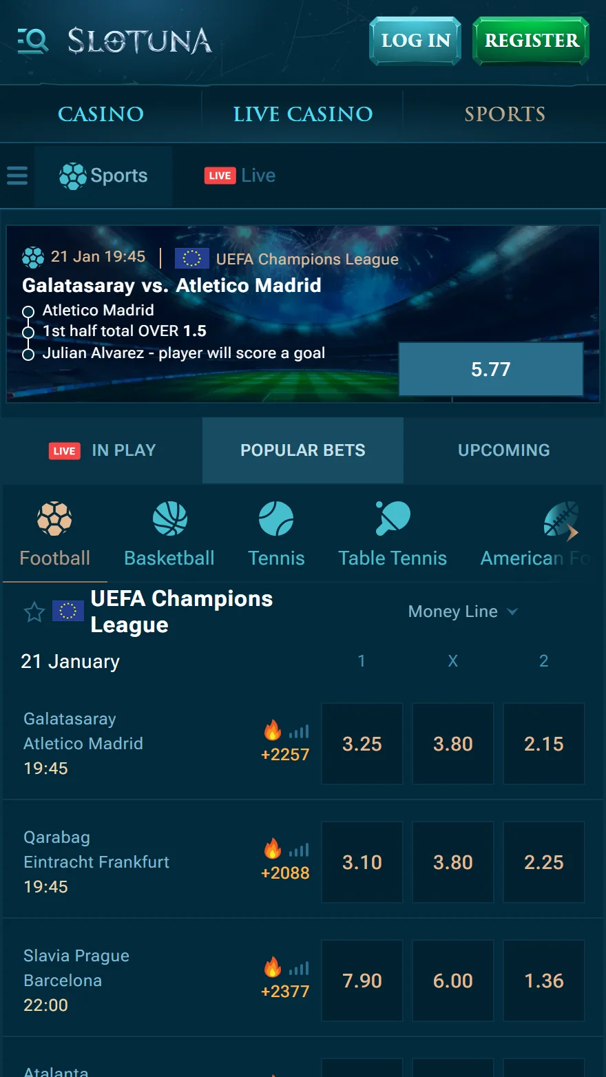 Slotuna страница ставок на спорт