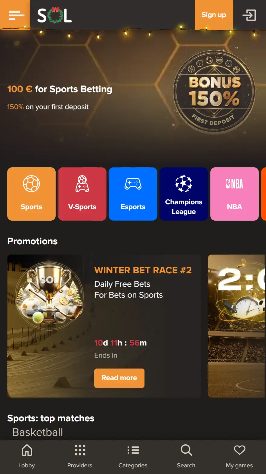 Sol Casino тотализатор