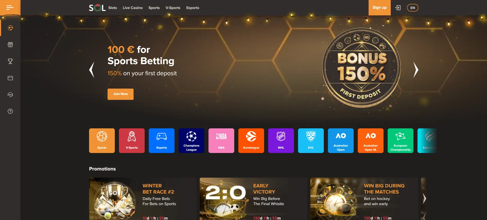 Sol Casino страница тотализатора