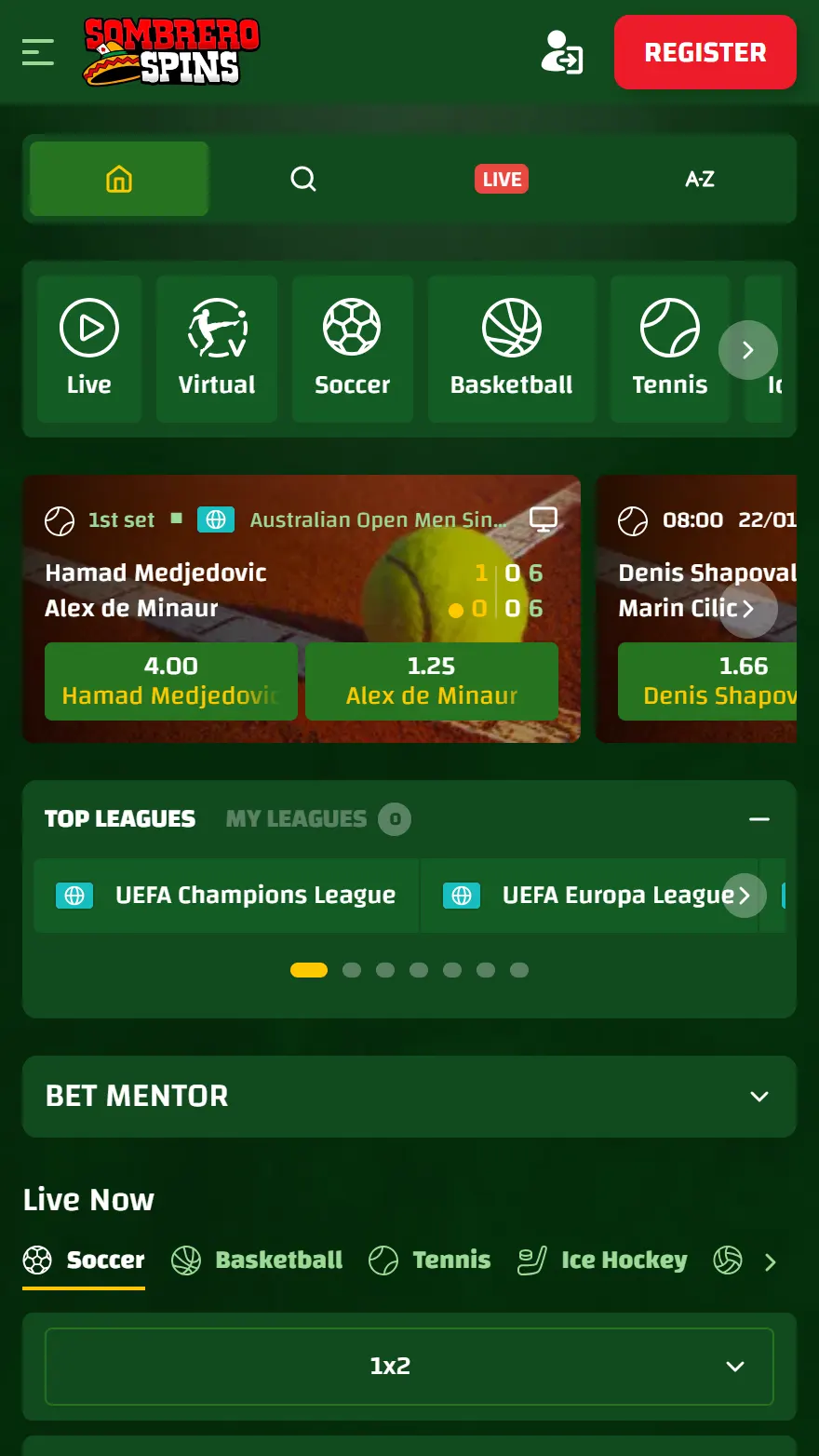 Sombrero Spins страница ставок на спорт