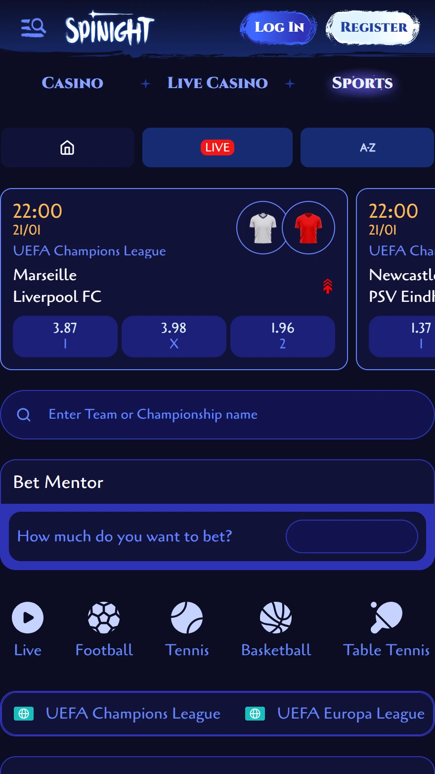 Spinight страница тотализатора