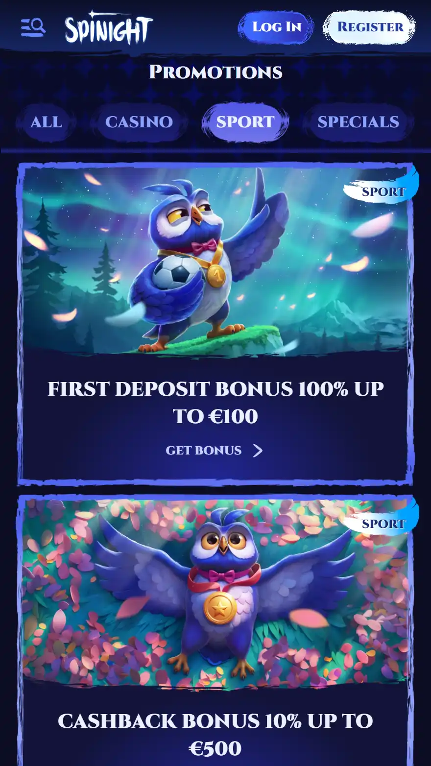 Spinight страница бонусов