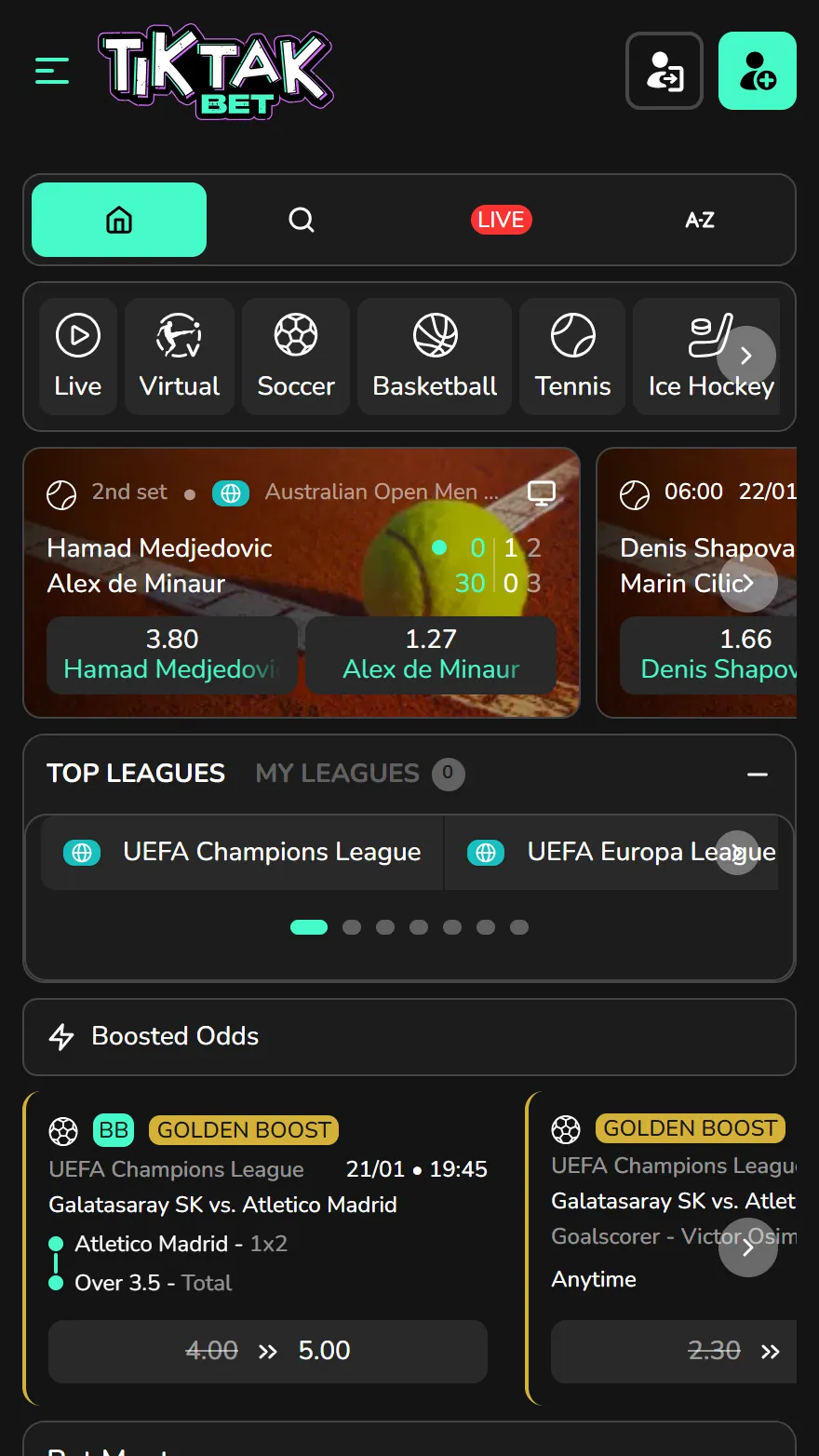 TikTakBet страница ставок на спорт