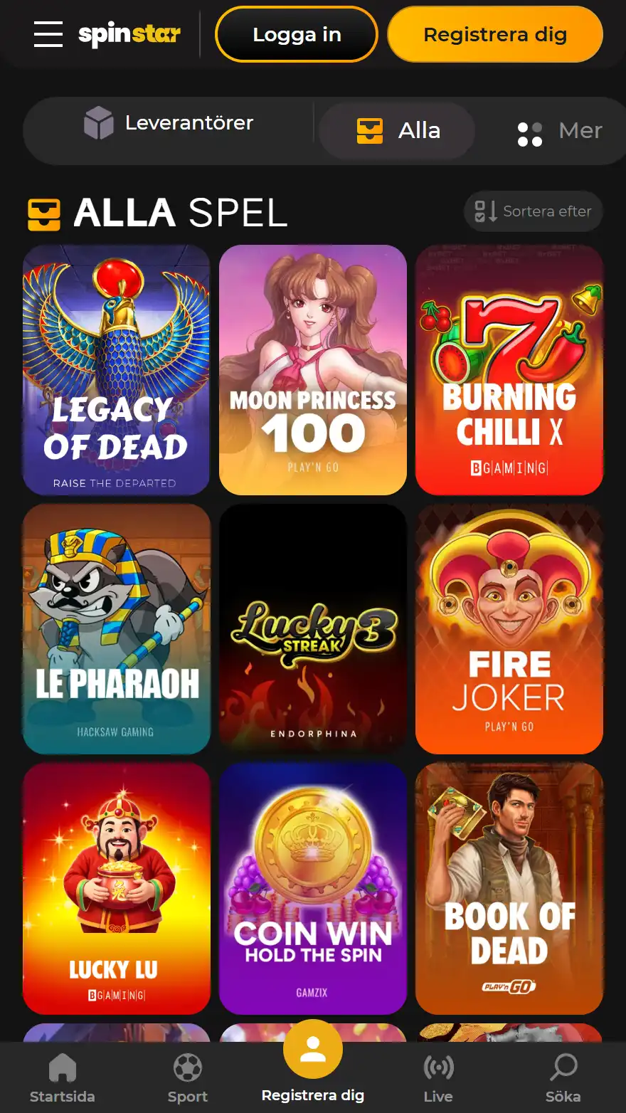 Spinstar Casino spelsida