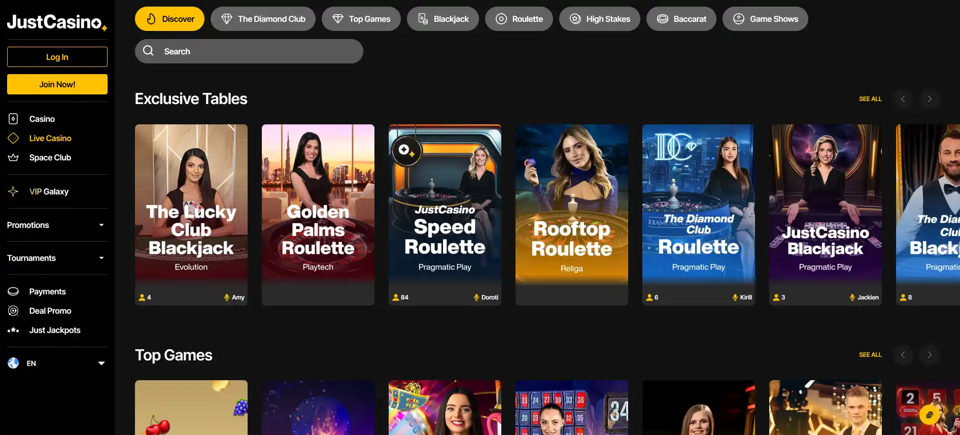 Just Casino kasino uživo