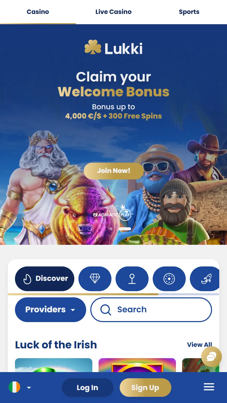 Lukki Casino homepage