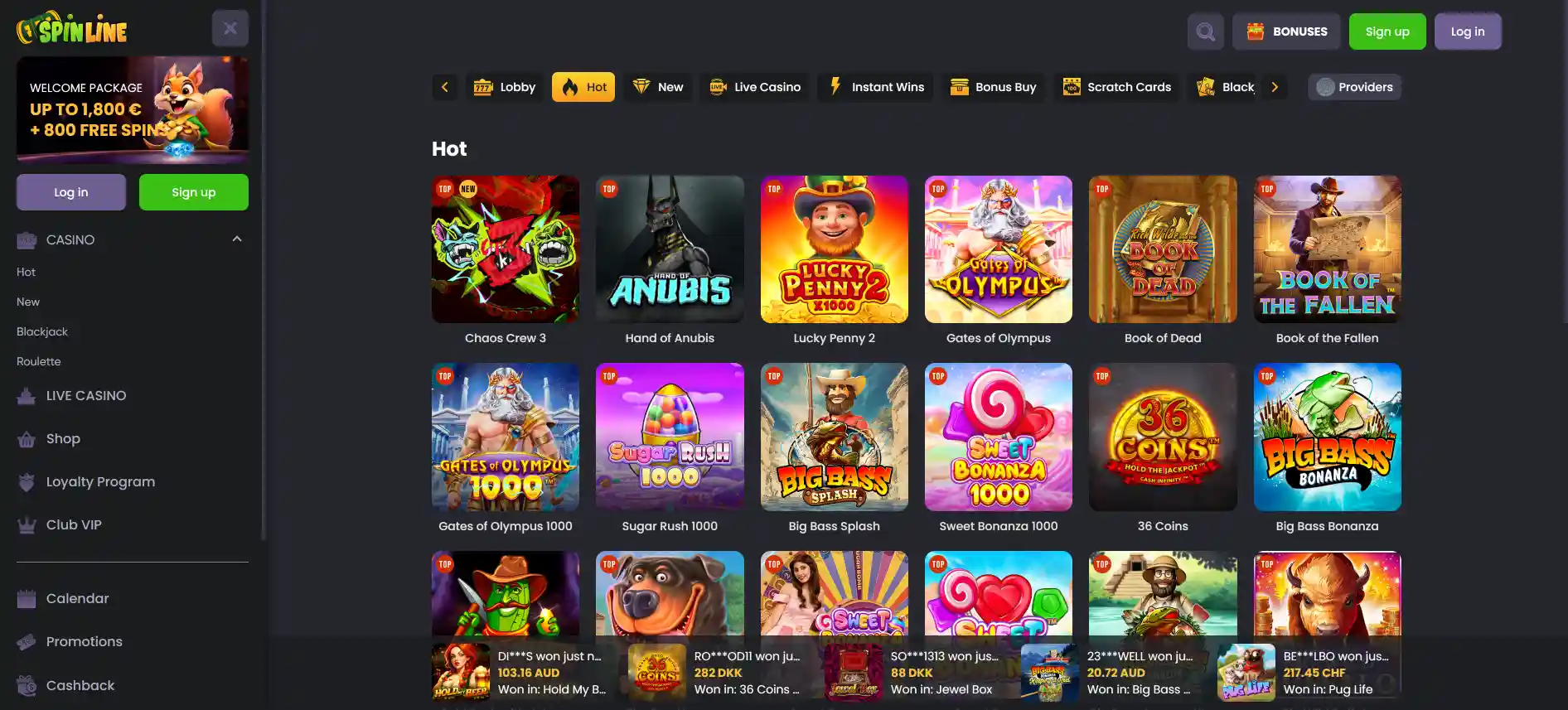 Spinline Casino games
