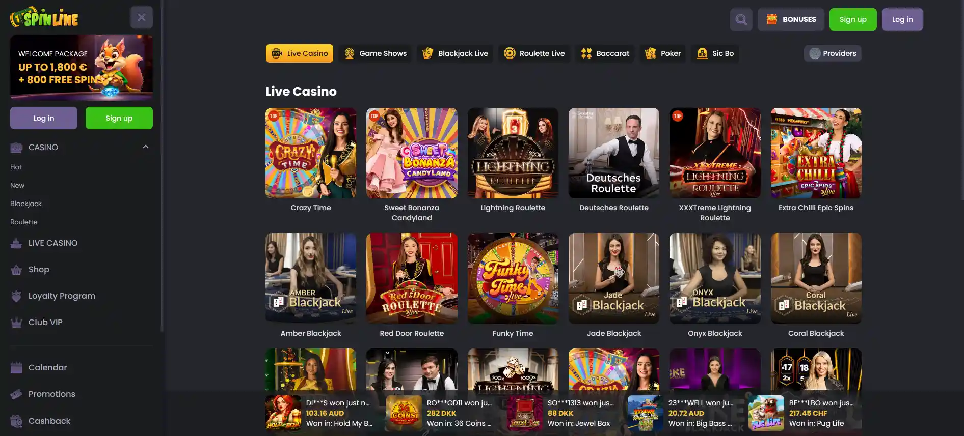 Spinline live casino