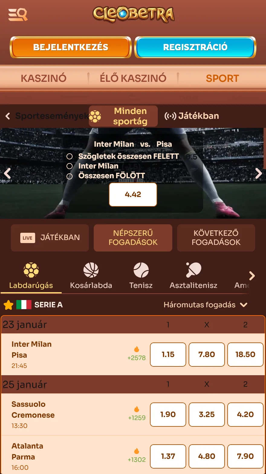 Cleobetra sportfogadás oldala