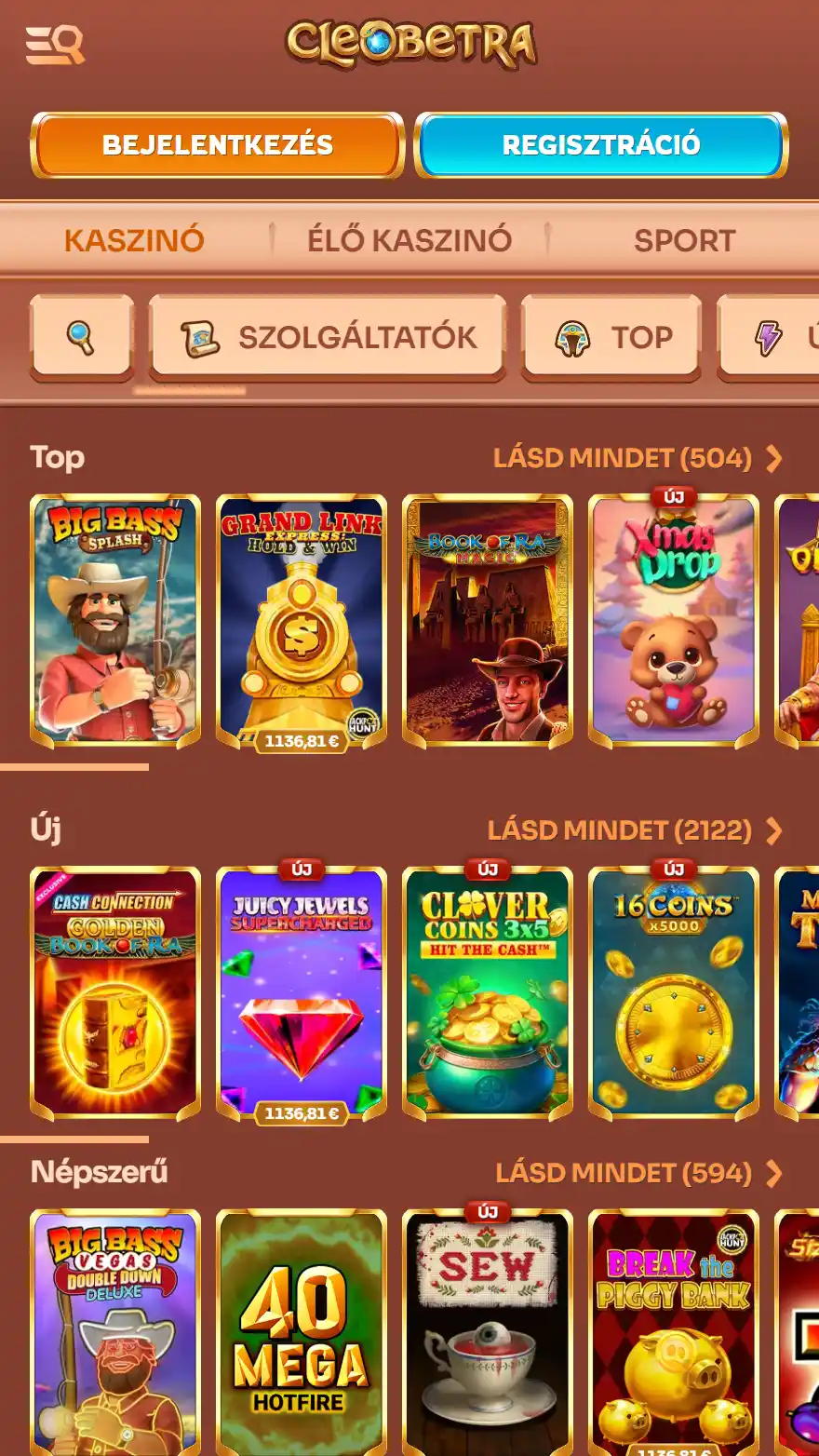 Cleobetra kaszinójátékok oldala