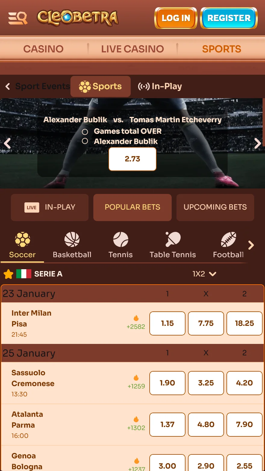 Cleobetra sports betting page