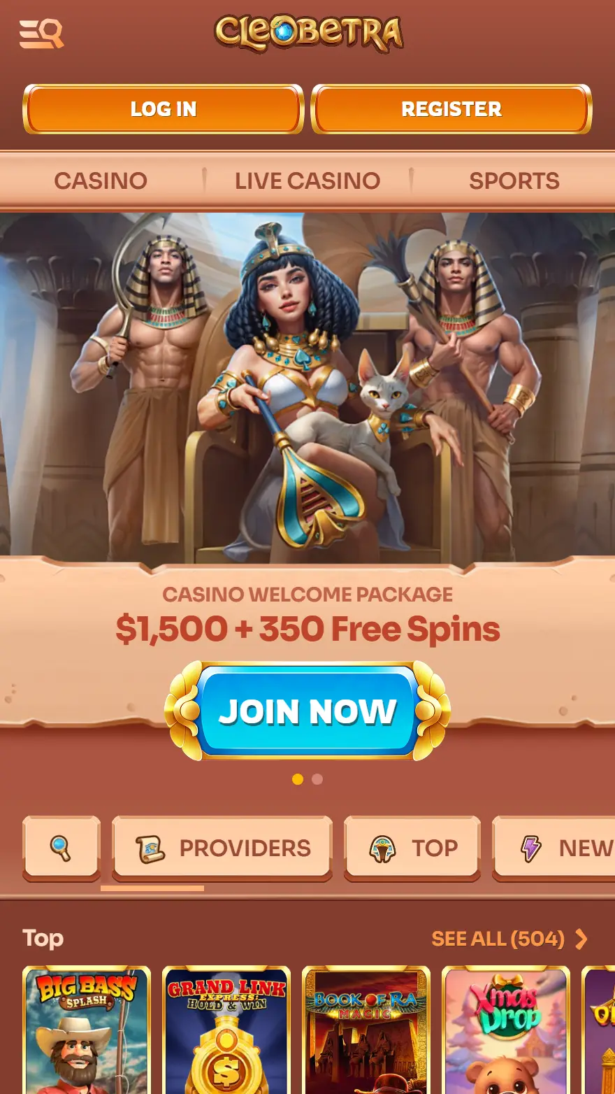 Cleobetra Casino homepage