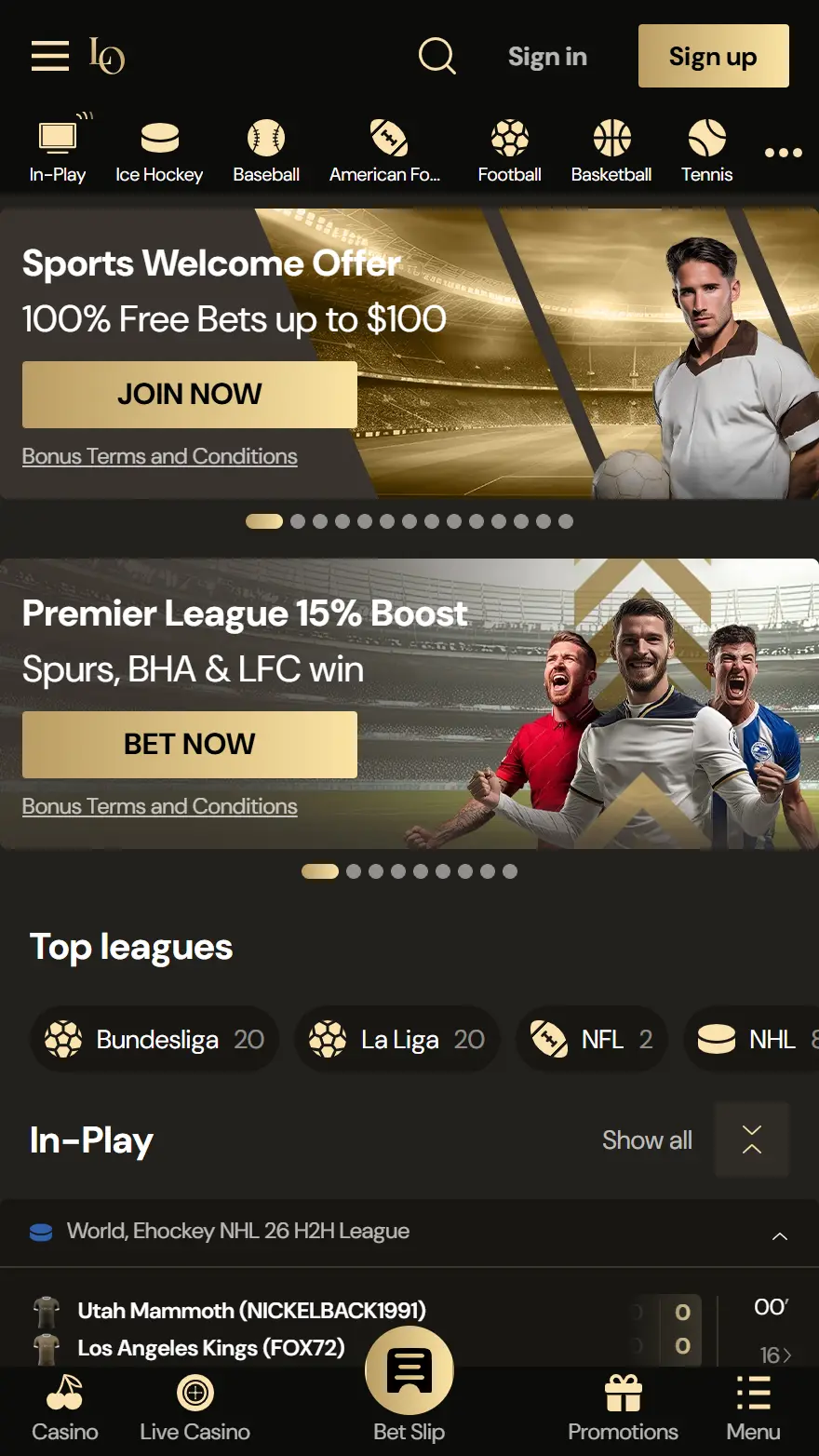 Lucky Ones sports betting page