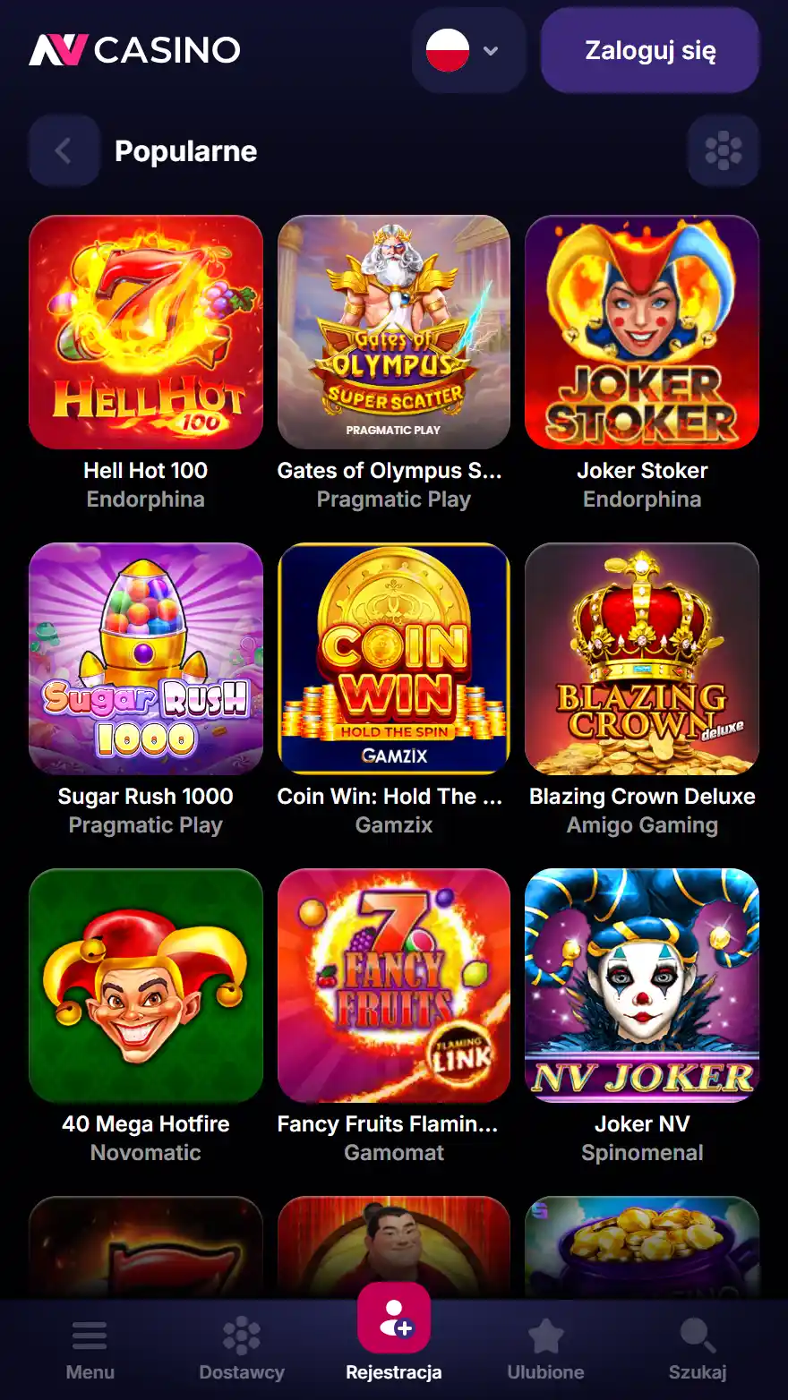 NV Casino страница игр