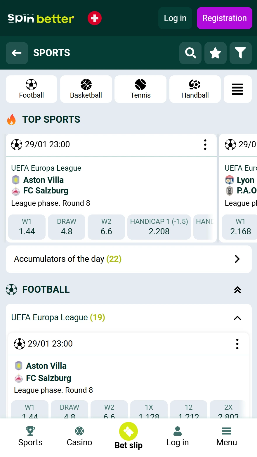 SpinBetter Sportwettenseite