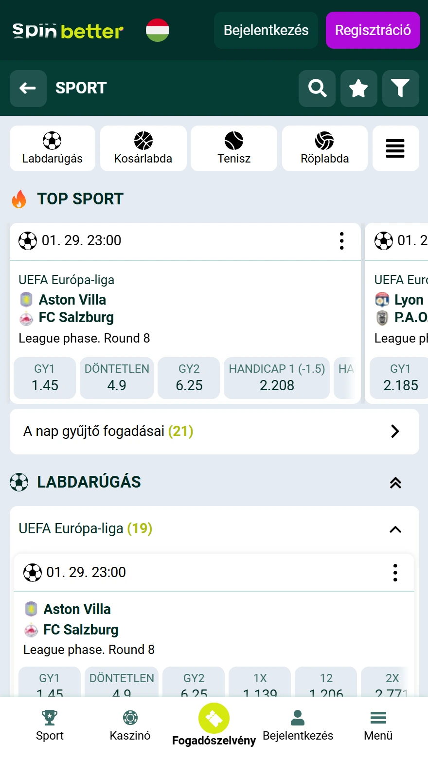 SpinBetter sportfogadás oldal