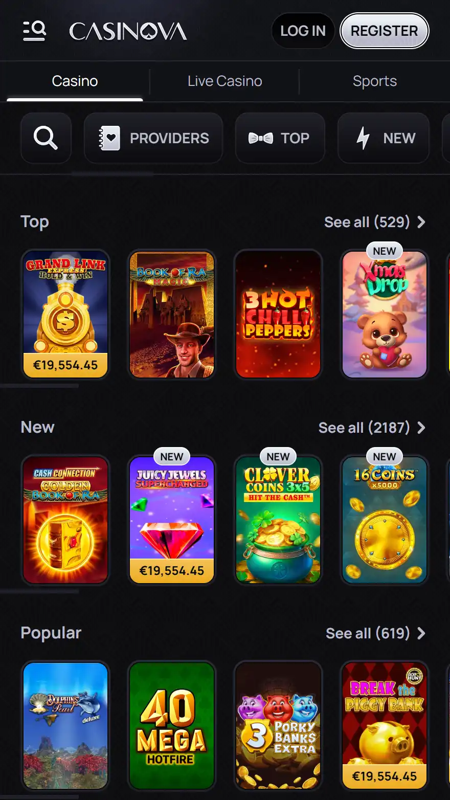 Casinova страница казино игр