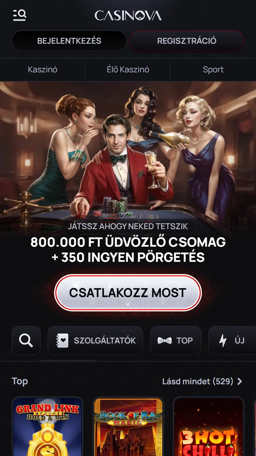 Casinova kaszinó honlapja