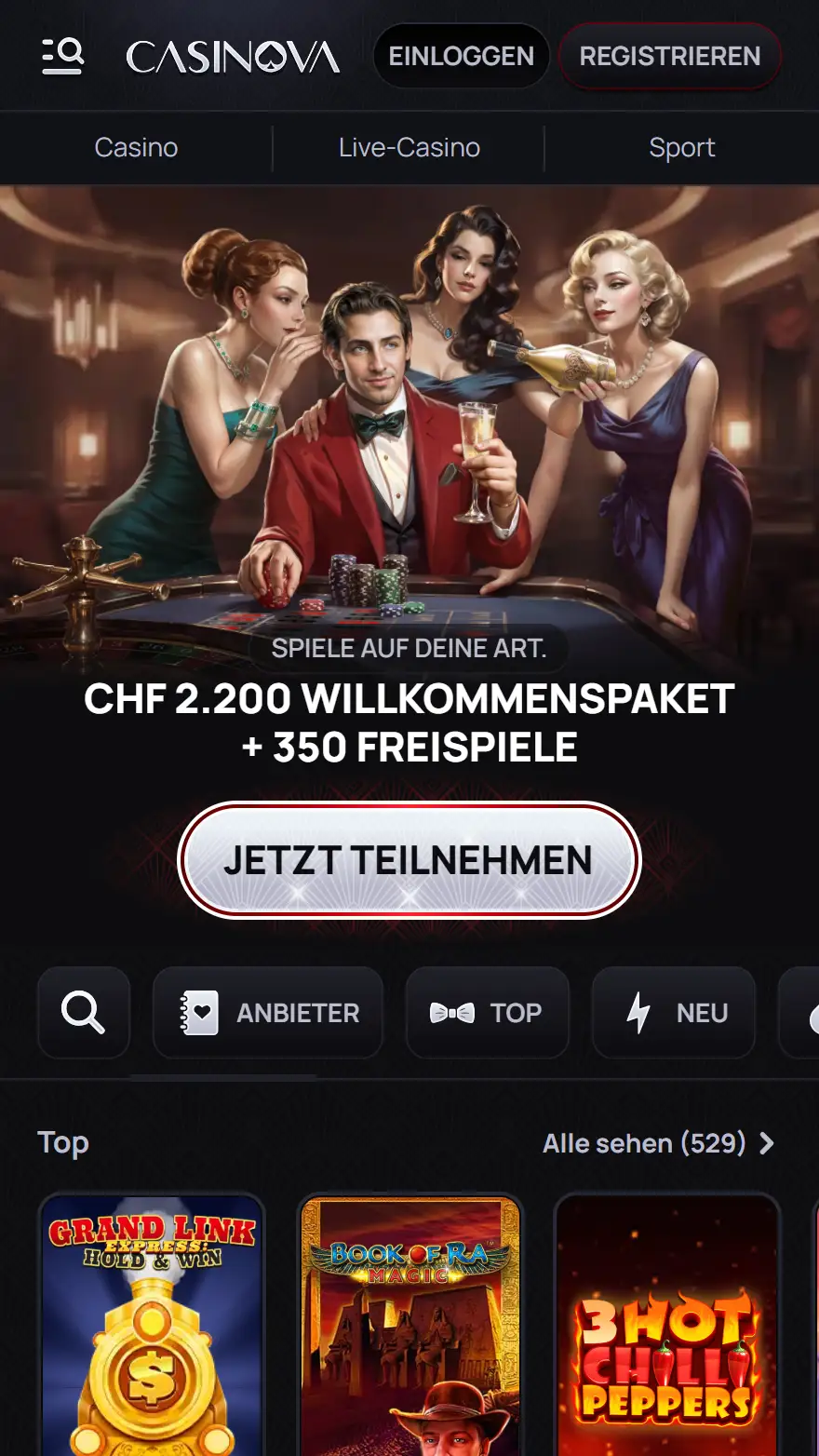 Casinova Casino-Startseite