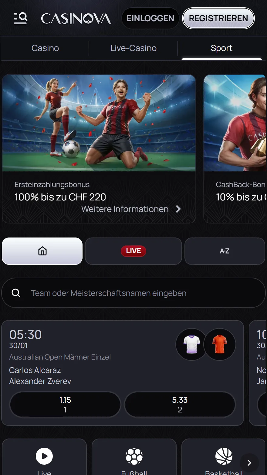 Casinova Sportwettenseite