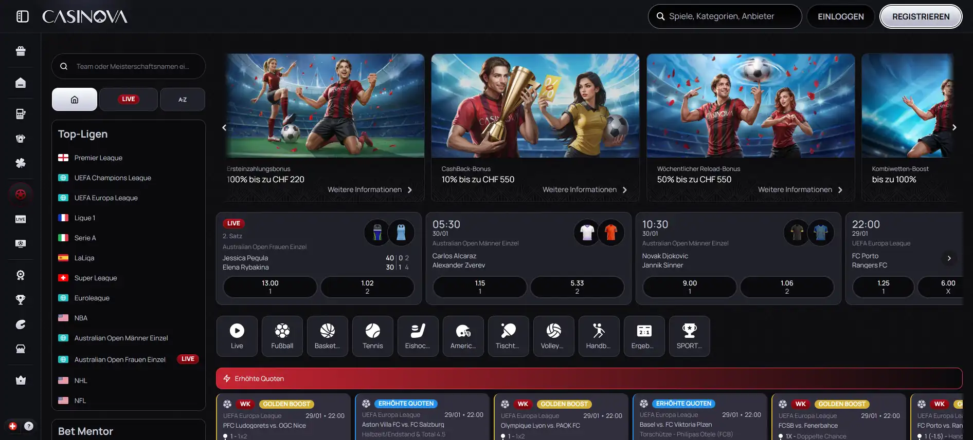 Casinova Sportwetten