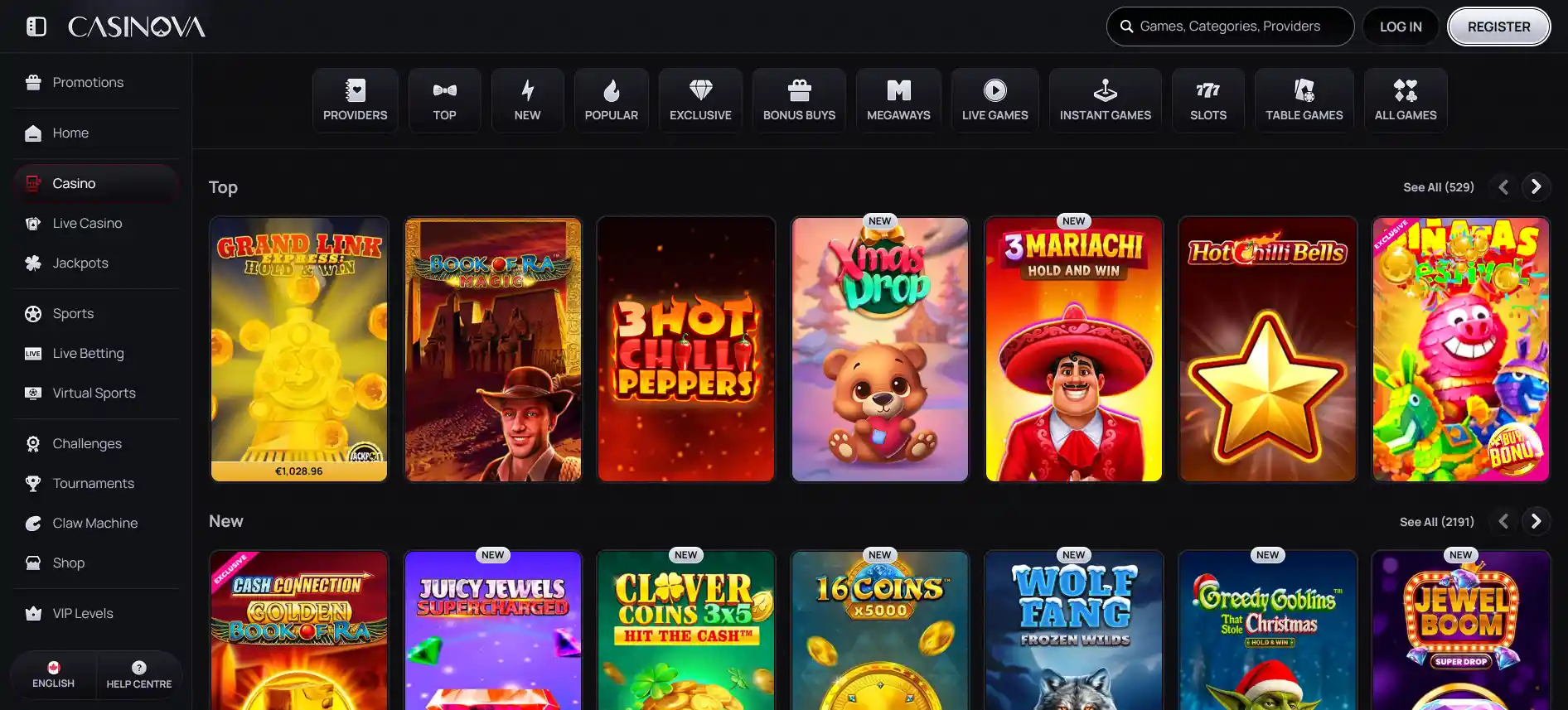 Casinova Casino games