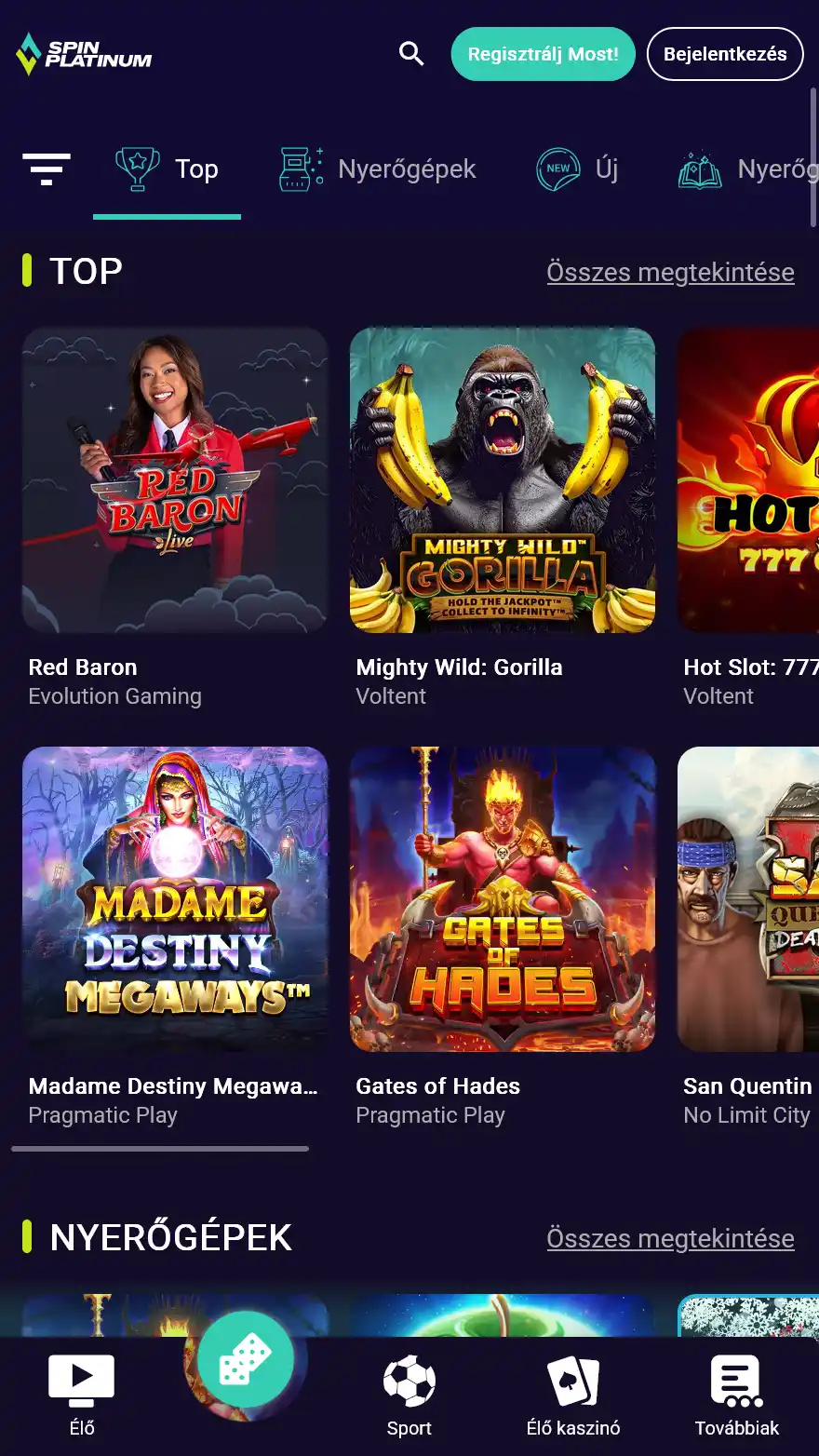 Spinplatinum kaszinójátékok oldala