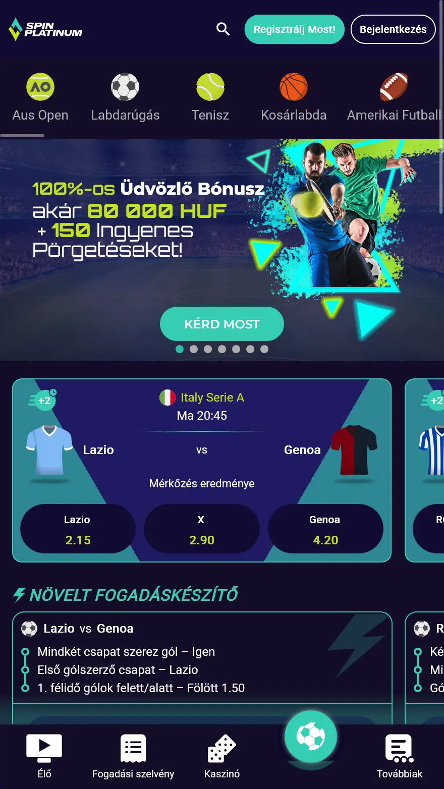 Spinplatinum sportfogadás oldala