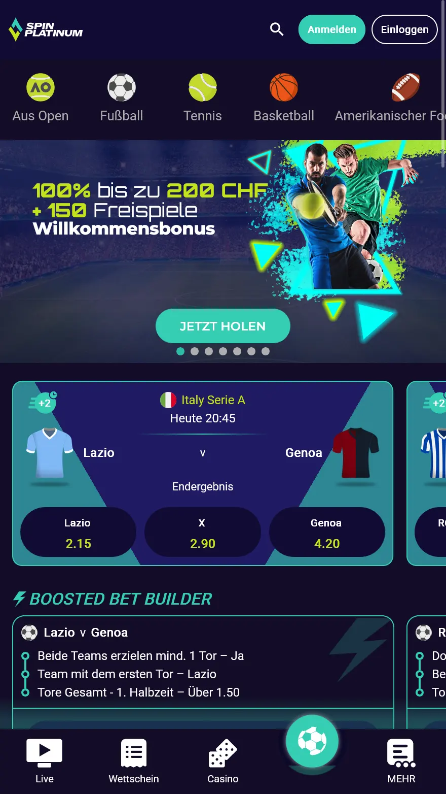 Spinplatinum Sportwettenseite