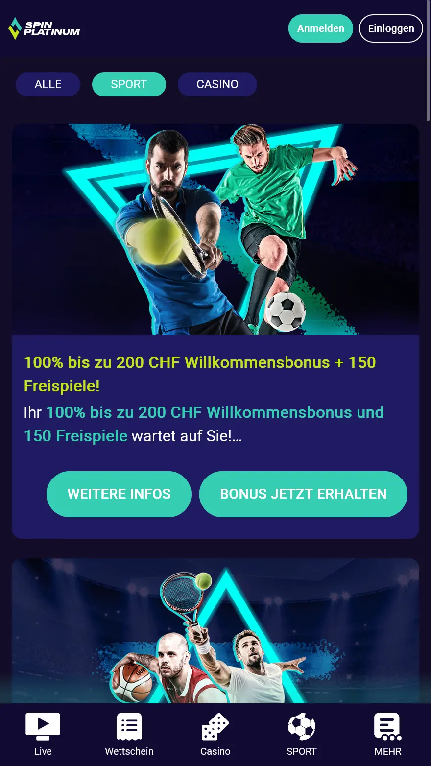 Spinplatinum Sportwetten-Bonusseite