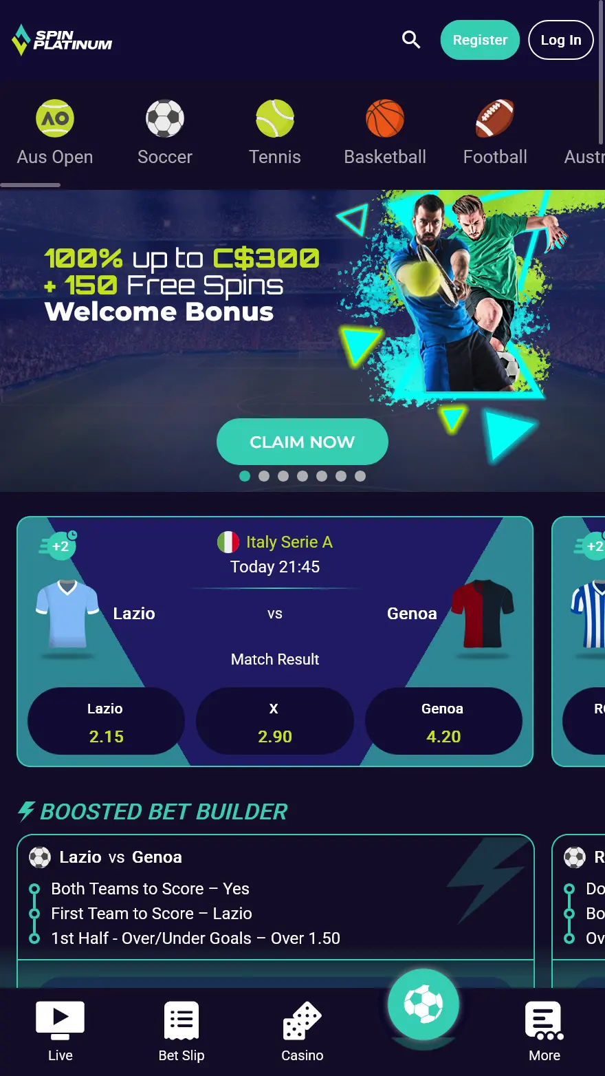 Spinplatinum sports betting page